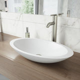 Wisteria Round Matte Stone Vessel Bathroom Sink in White with Seville Vessel Faucet in Brushed Nickel - Super Arbor