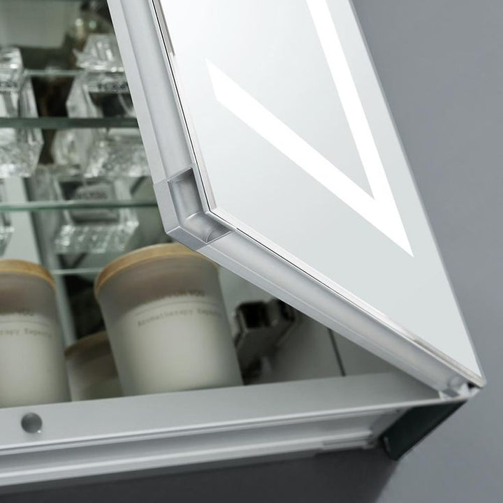 Spazio 48 in. W x 36 in. H Recessed or Surface Mount Medicine Cabinet with LED Lighting and Mirror Defogger