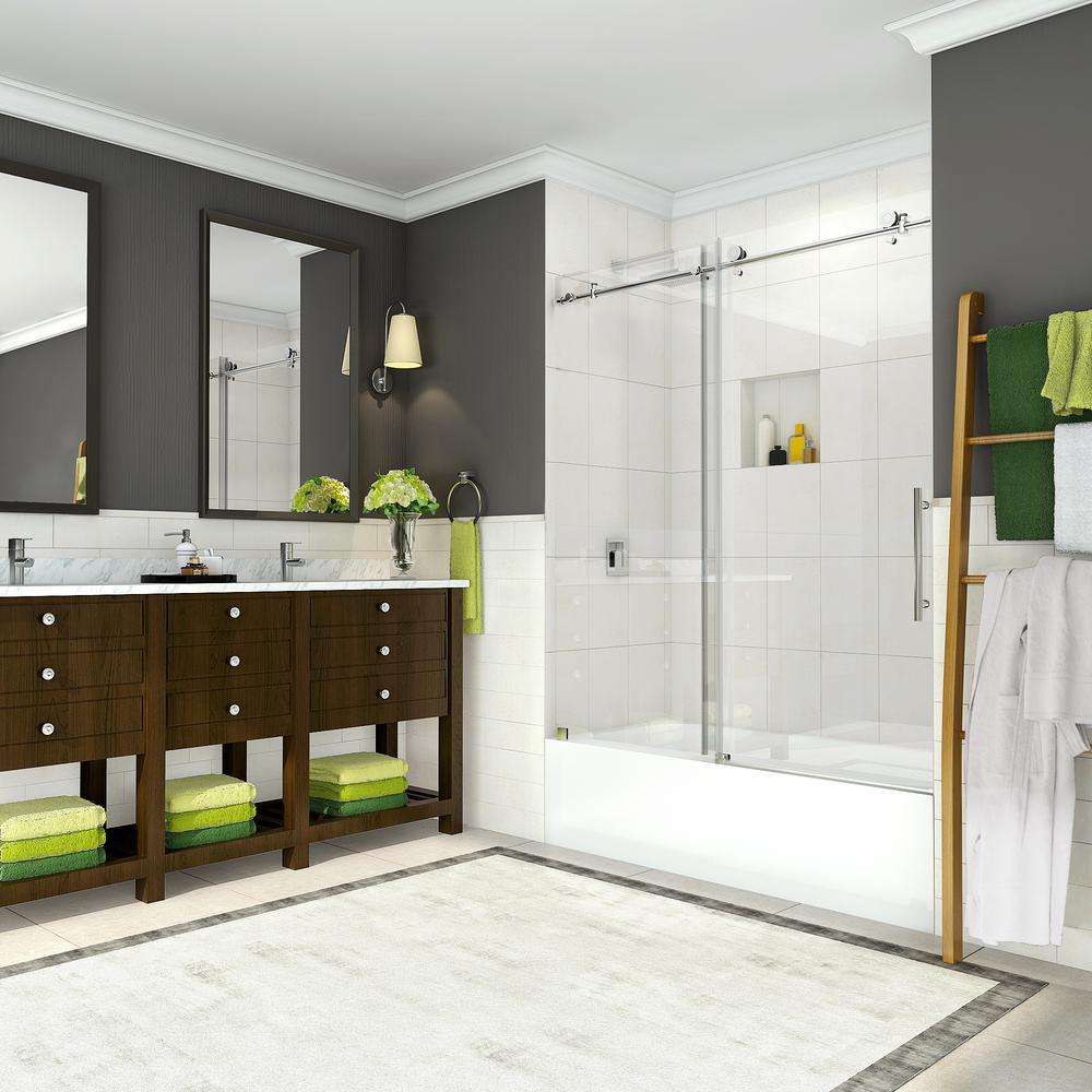 Coraline 56 in. to 60 in. x 60 in. Frameless Sliding Tub Door in Matte Black - Super Arbor