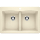 DIAMOND Dual Mount Granite Composite 33 in. 1-Hole 50/50 Double Bowl Kitchen Sink in White - Super Arbor