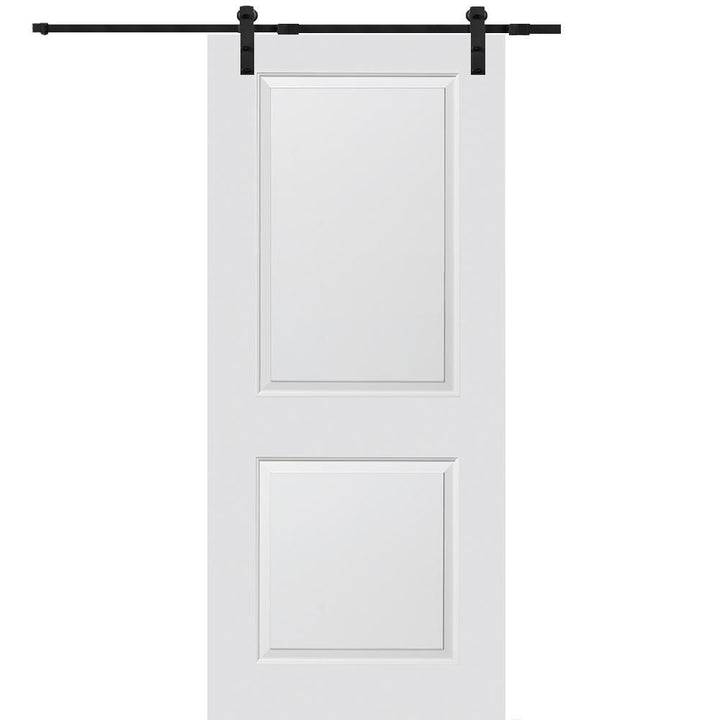 32 in. x 84 in. Smooth Carrara Primed Molded MDF Sliding Barn Door with Black Hardware Kit - Super Arbor