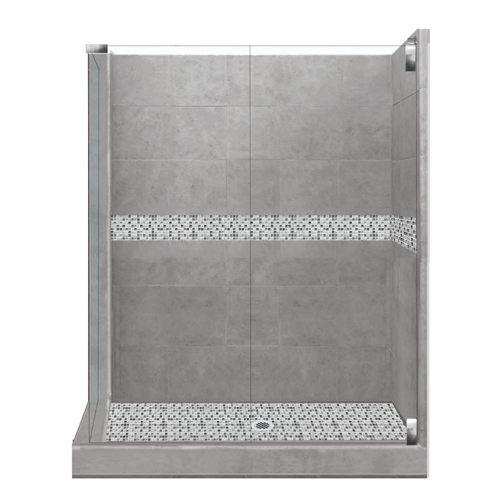 Del Mar Grand Hinged 36 in. x 42 in. x 80 in. Right-Hand Corner Shower Kit in Natural Buff and Chrome Hardware - Super Arbor