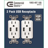 3.6 Amp Dual USB Charger and 15 Amp Receptacle, White (6-Pack) - Super Arbor