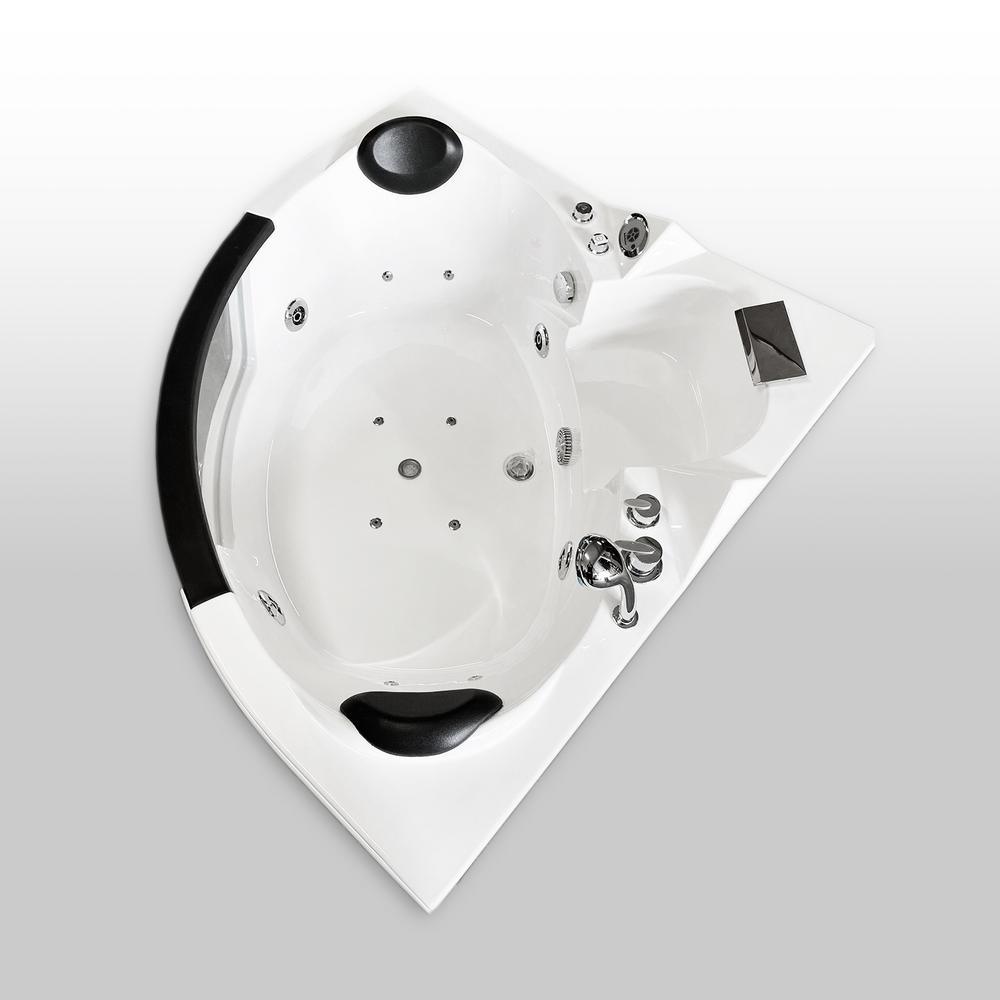 Miami with heater 53.14 in. Acrylic Center Drain Corner Alcove Whirlpool Bathtub in White - Super Arbor