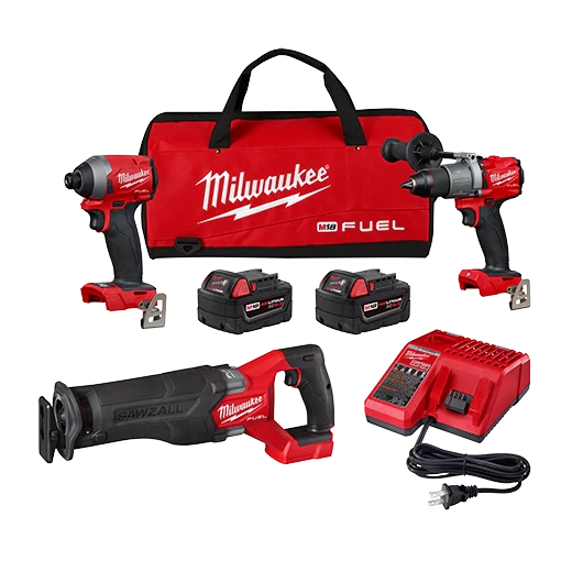 Milwaukee M18 18-Volt Brushless Cordless 3-Tool Combo Kit: Hammer Drill/Impact Driver/SAWZALL Recip Saw with 4 Batteries