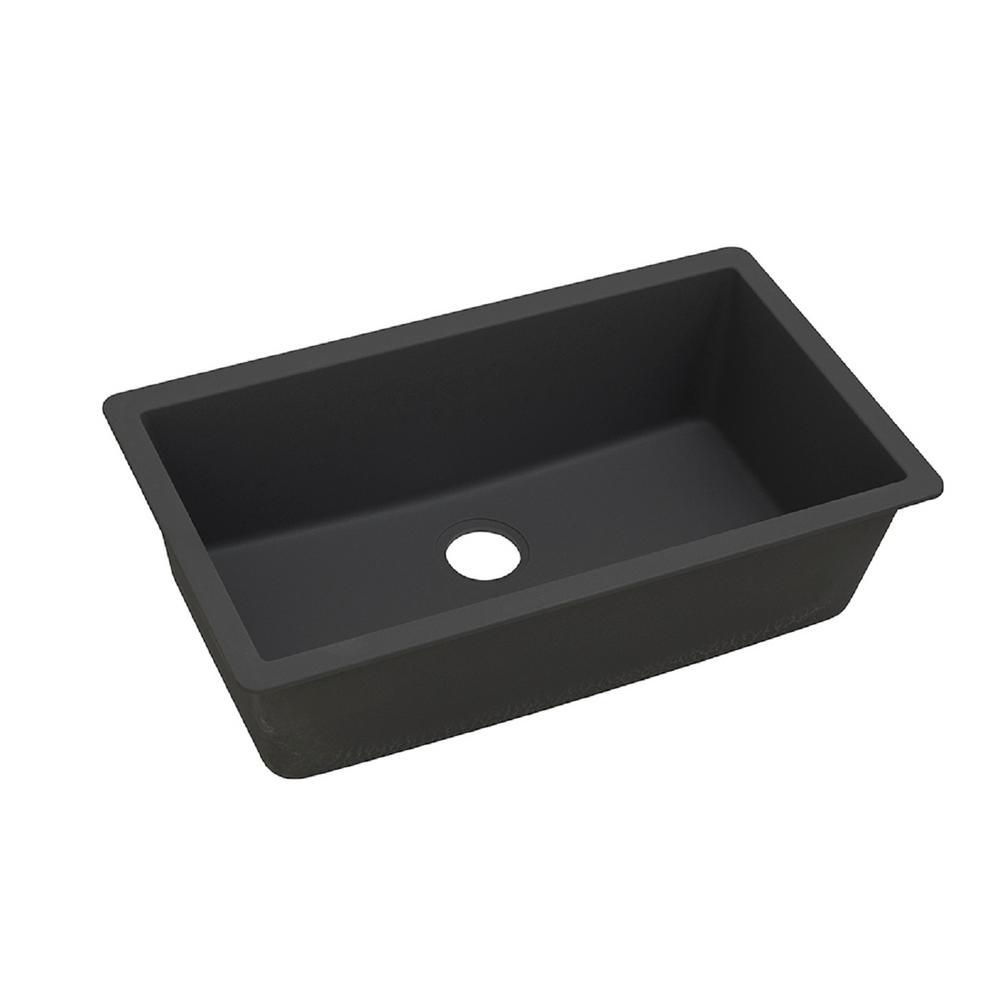 Quartz Classic Undermount Composite 33 in. Single Bowl Kitchen Sink in Black - Super Arbor