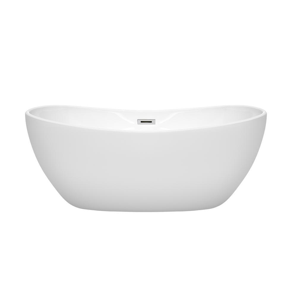 Rebecca 60 in. Acrylic Flatbottom Non-Whirlpool Bathtub in White with Polished Chrome Trim - Super Arbor