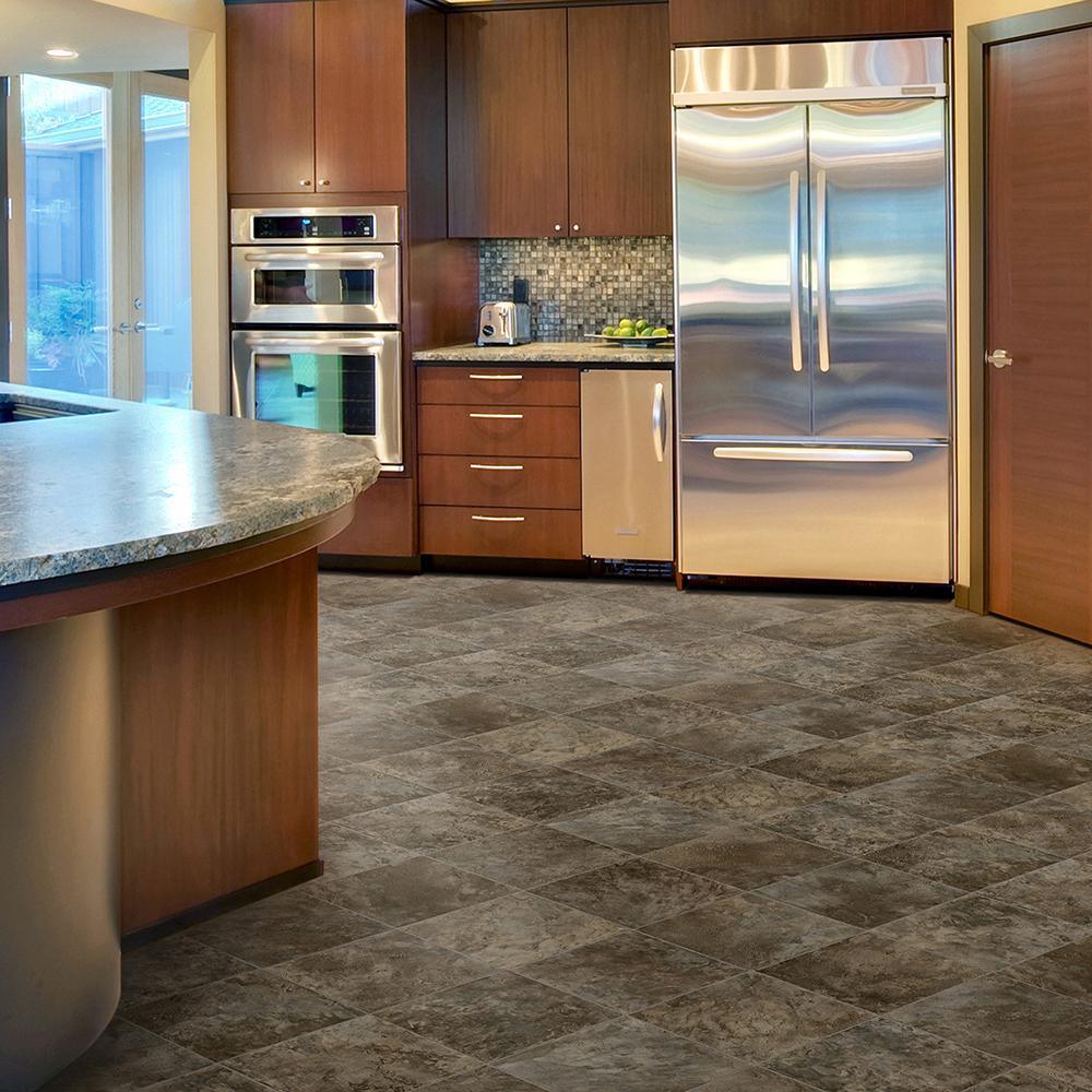 IVC Marina Grey Tile Residential Vinyl Sheet, Sold by 13.2 ft. Wide x Custom Length - Super Arbor