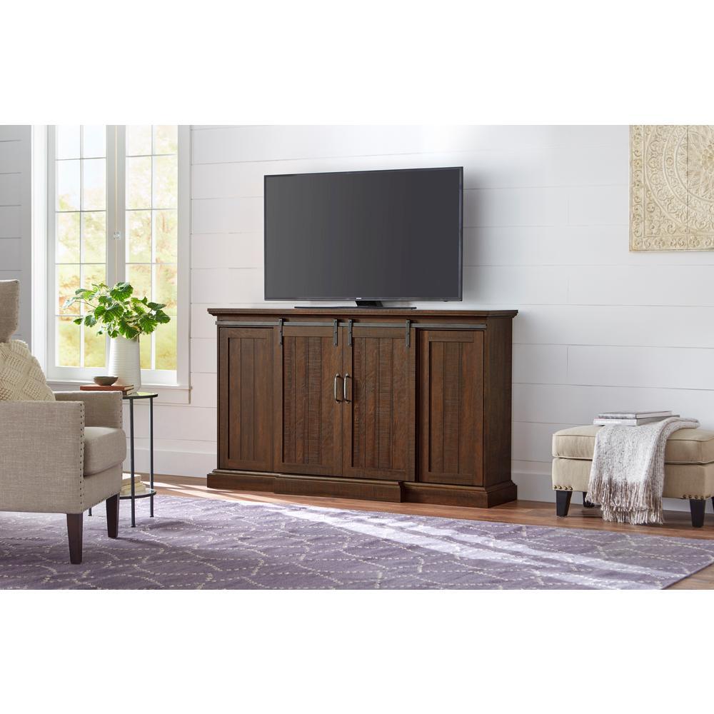 Chastain 68 in. Freestanding Media Console Electric Fireplace TV Stand with Sliding Bar Door in Rustic Walnut - Super Arbor