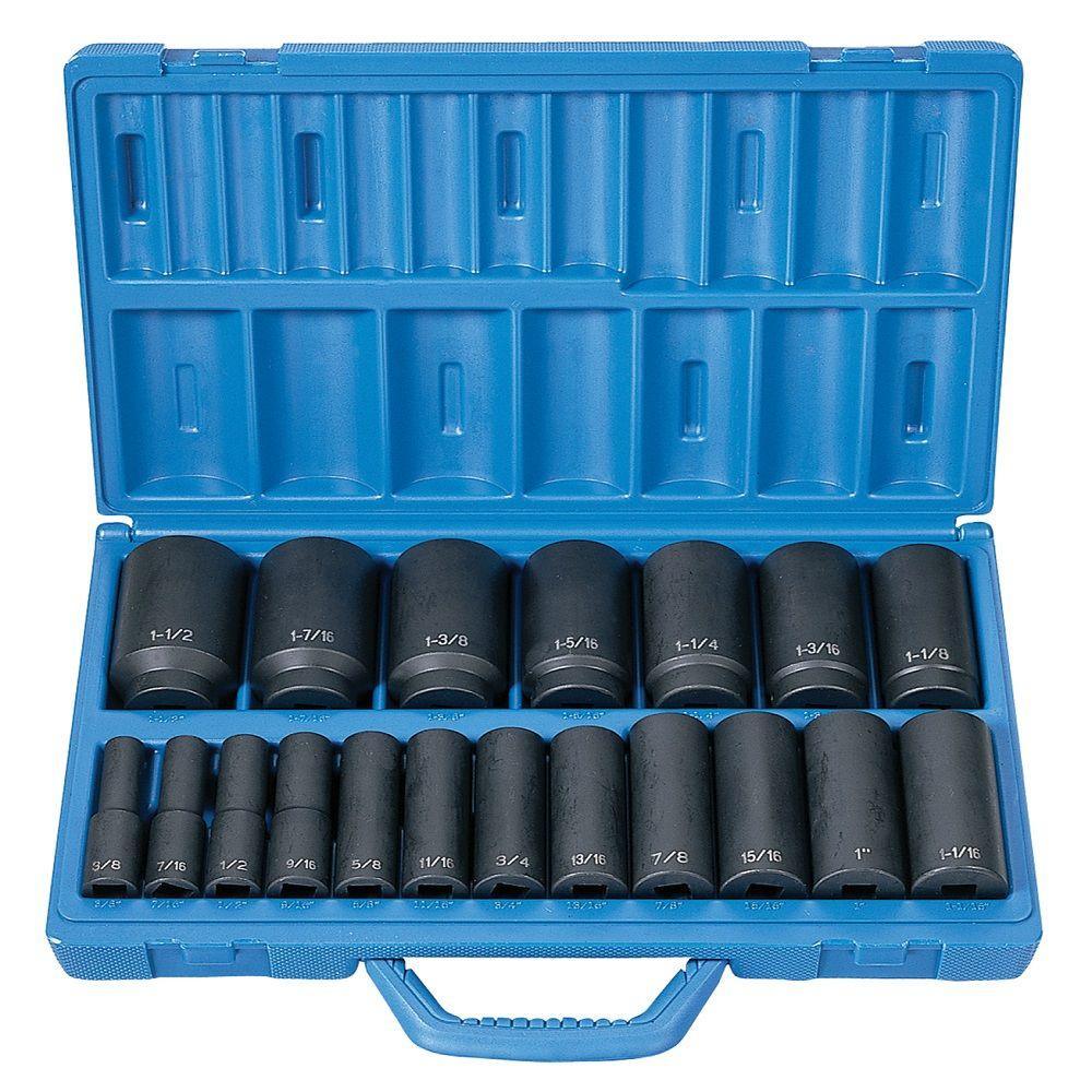 1/2 in. Drive Deep Length Fractional Master Set (19-Piece) - Super Arbor