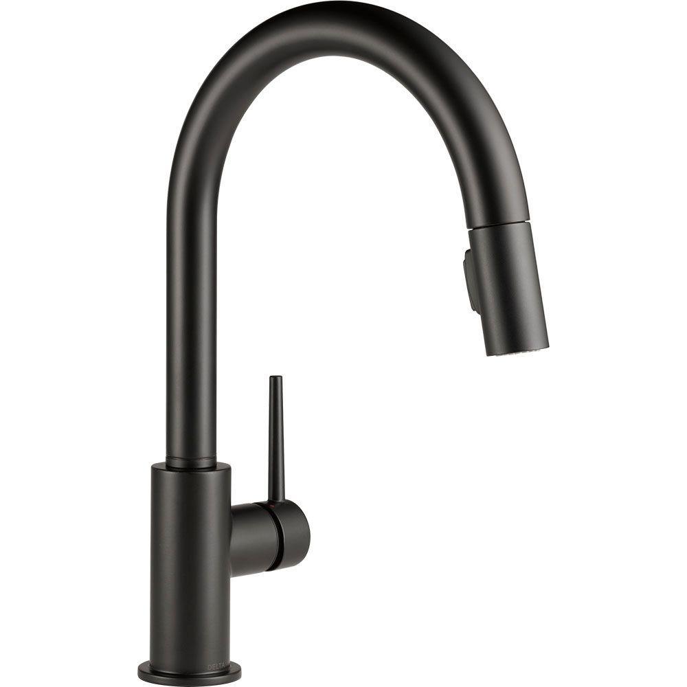 Trinsic Single-Handle Pull-Down Sprayer Kitchen Faucet with Touch2O Technology in Matte Black - Super Arbor
