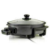 12 In. Black Non Stick Electric Skillet Aluminum Body and Tempered Glass Lid, Removable Temperature Knob