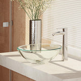 Glass Vessel Sink in Crystal with R9-7007 Faucet and Pop-Up Drain in Chrome - Super Arbor