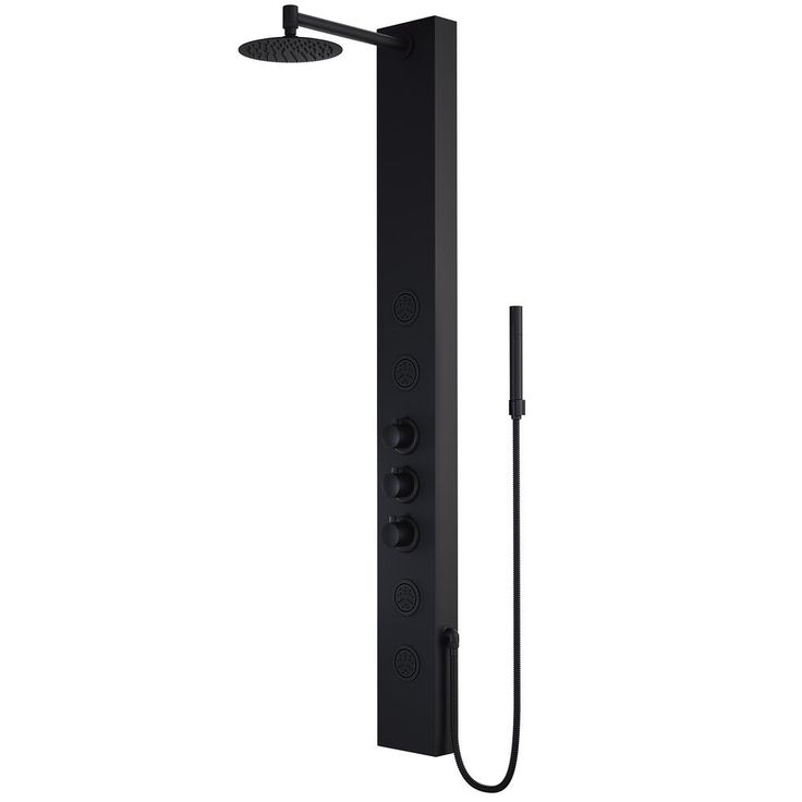 Elling-Ton 59 in. 4-Jet High Pressure Shower System with Fixed Rainhead and Handheld Dual Shower in Matte Black