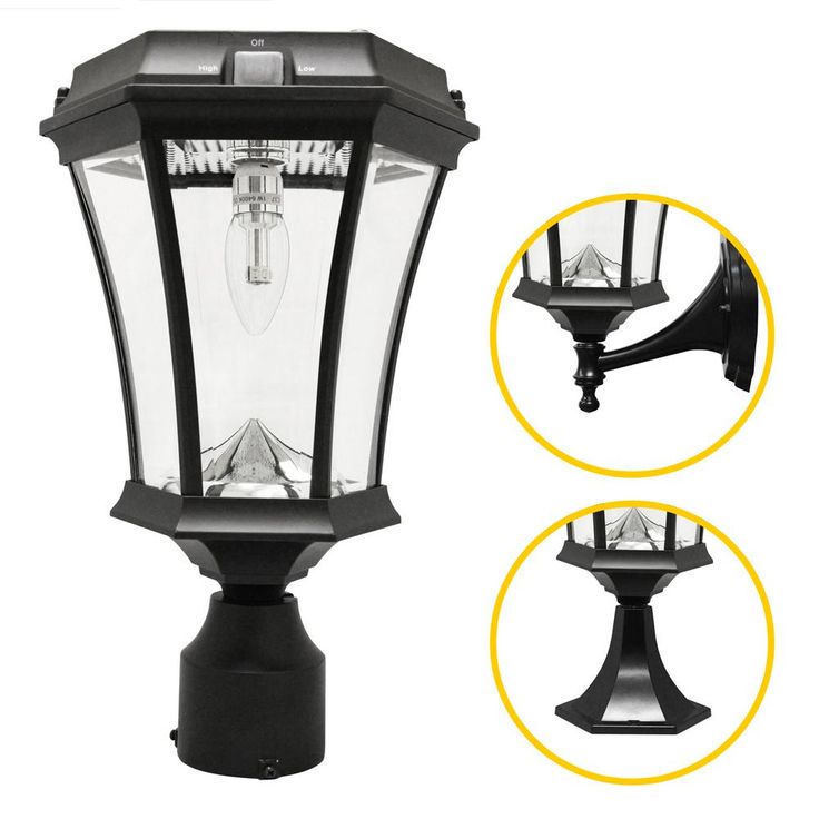 Victorian Bulb Series Single Black Integrated LED Outdoor Solar Lamp with 3-Mounting Options and GS Solar LED Light Bulb