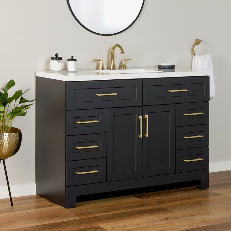 Style Selections Cauley 48-in Black Single Sink Bathroom Vanity with White Cultured Marble Top