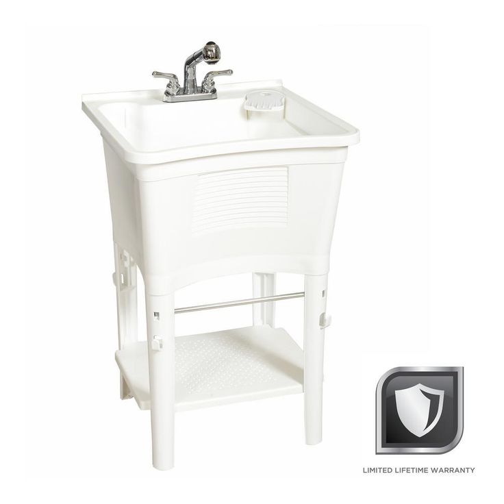 All-in-One 24 in. x 24 in. 20 Gal. Freestanding Laundry Tub in White, with Non-Metallic Pull-Out Faucet in Chrome