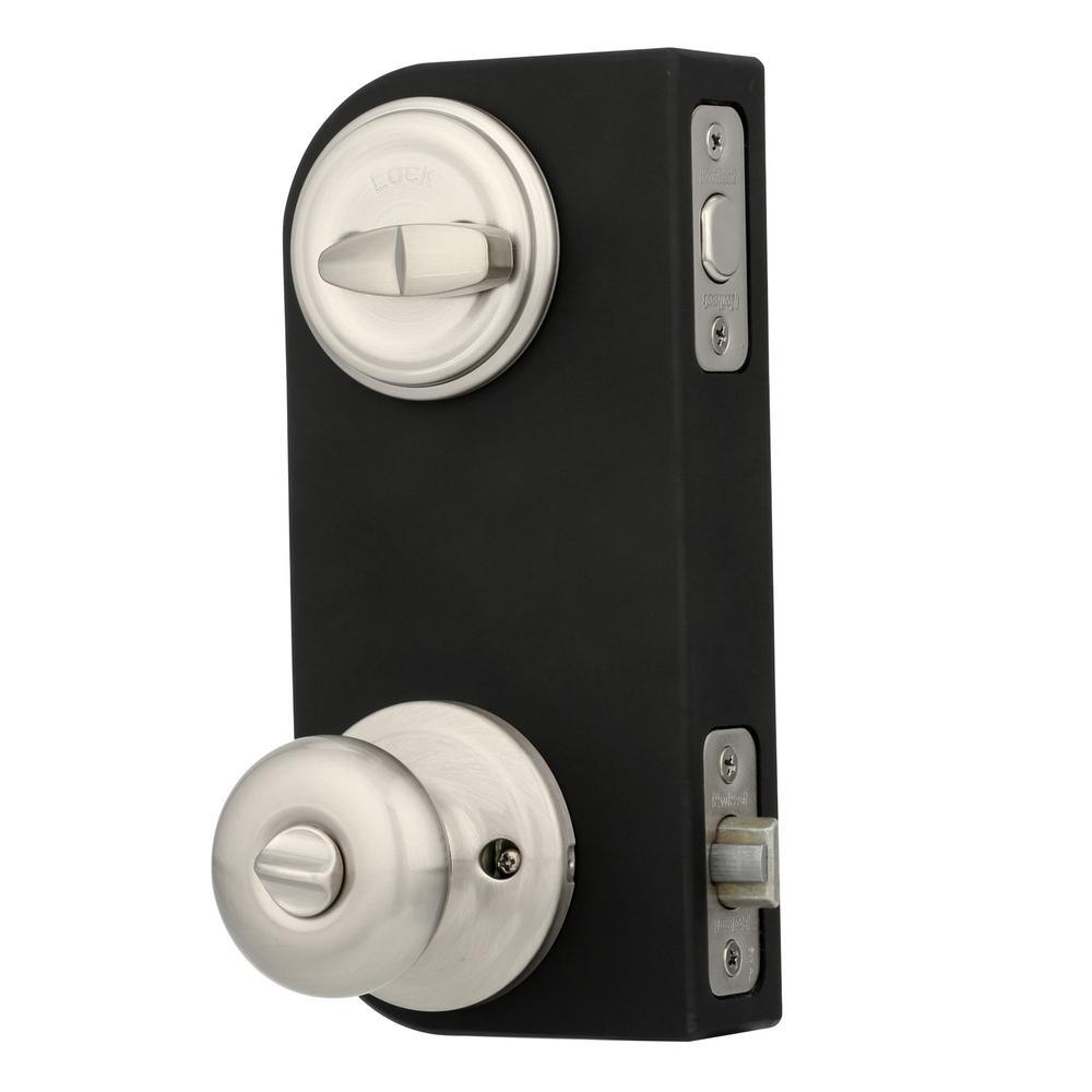 Juno Satin Nickel Exterior Entry Door Knob and Single Cylinder Deadbolt Combo Pack Featuring SmartKey Security - Super Arbor
