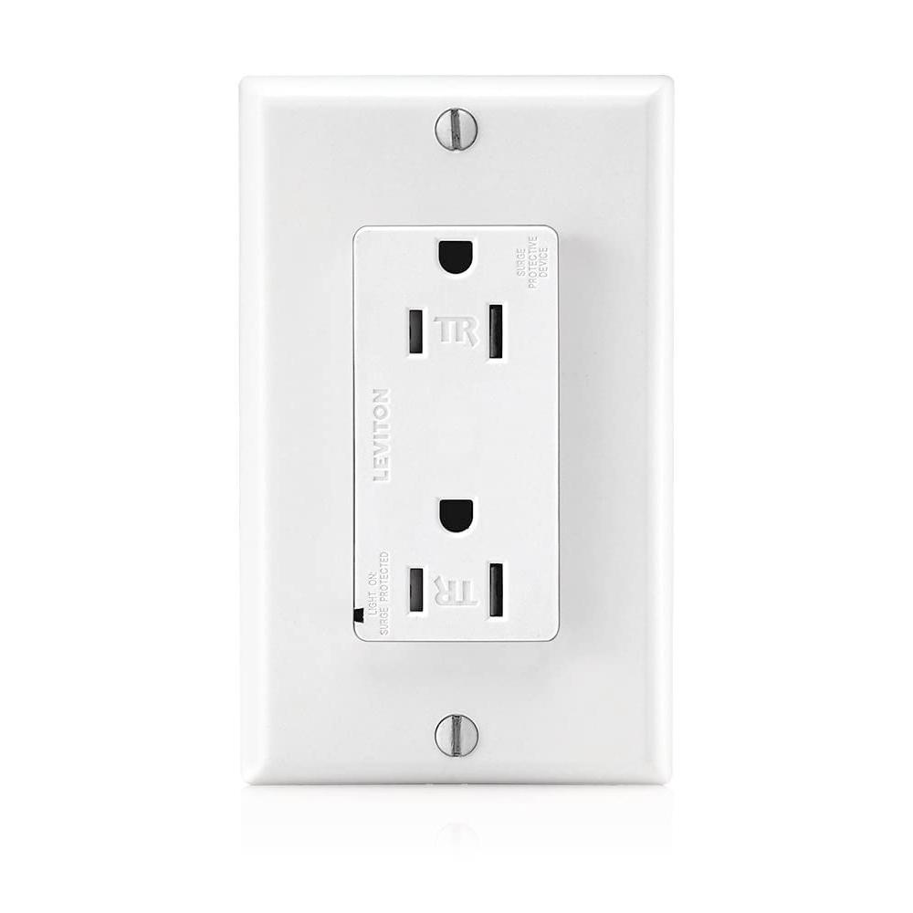 15 Amp Commercial Grade Tamper Resistant Decora Duplex Outlet with Surge Suppressor, White - Super Arbor
