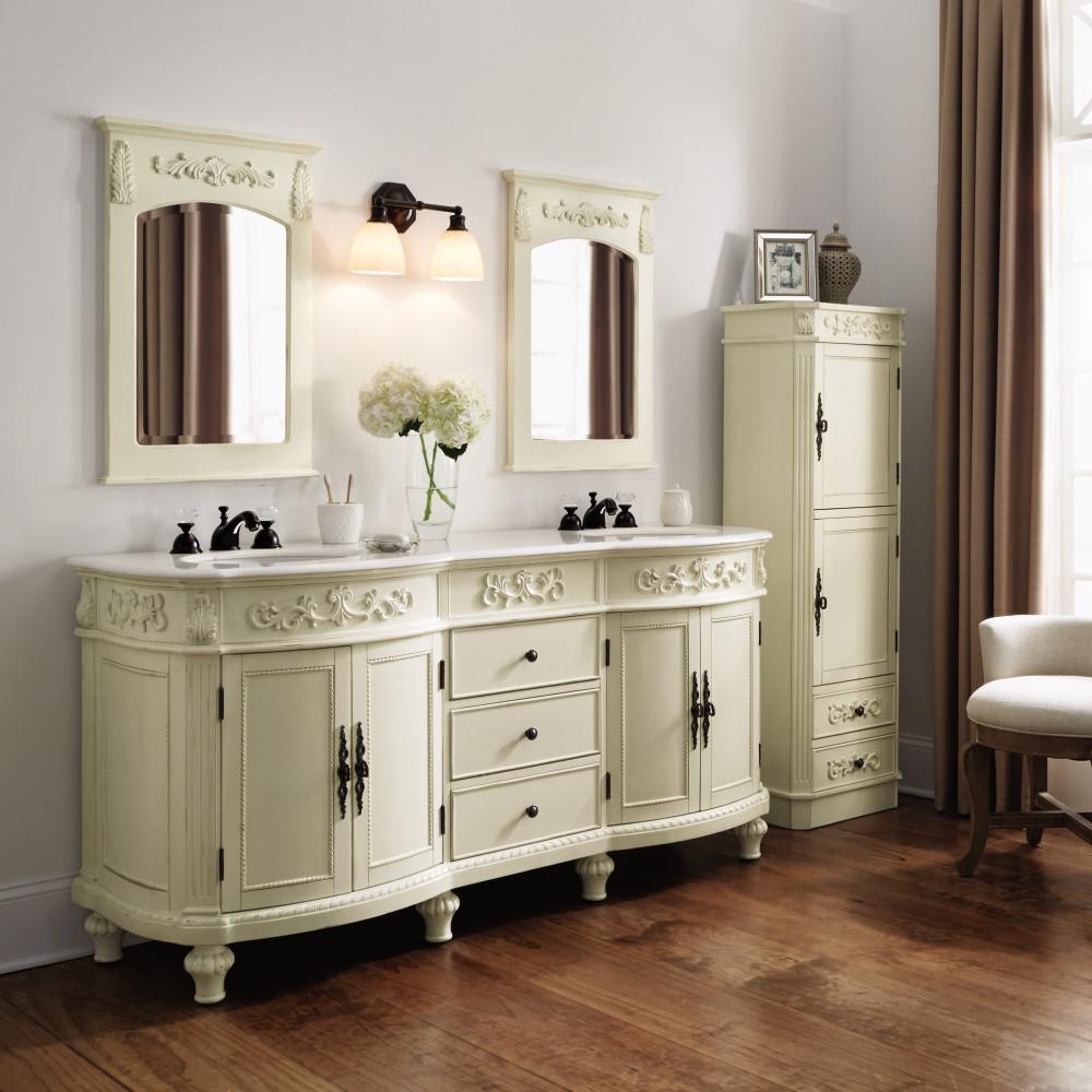 Chelsea 72 in. W Double Bath Vanity in Antique White with Marble Vanity Top in White - Super Arbor