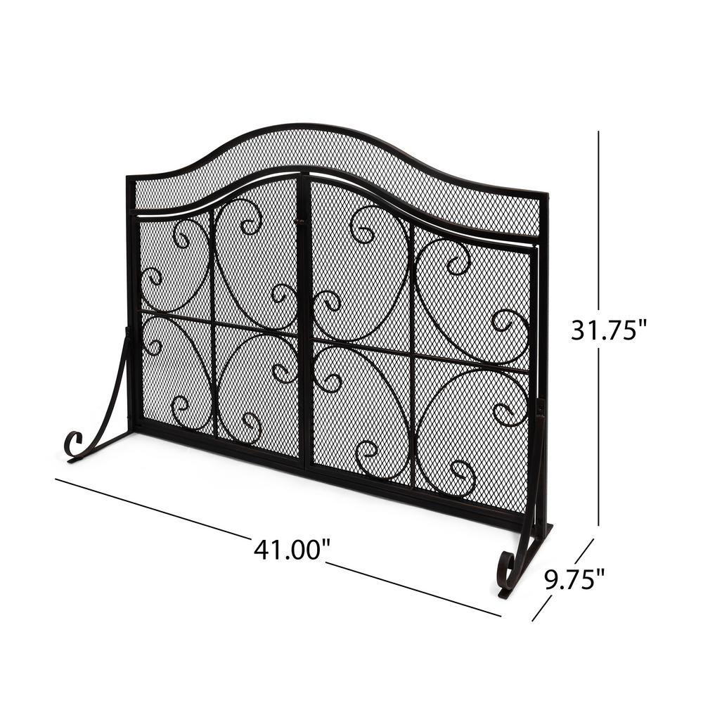 Pendleton Modern Black and Copper Three Panel Iron Fire Screen with Door - Super Arbor