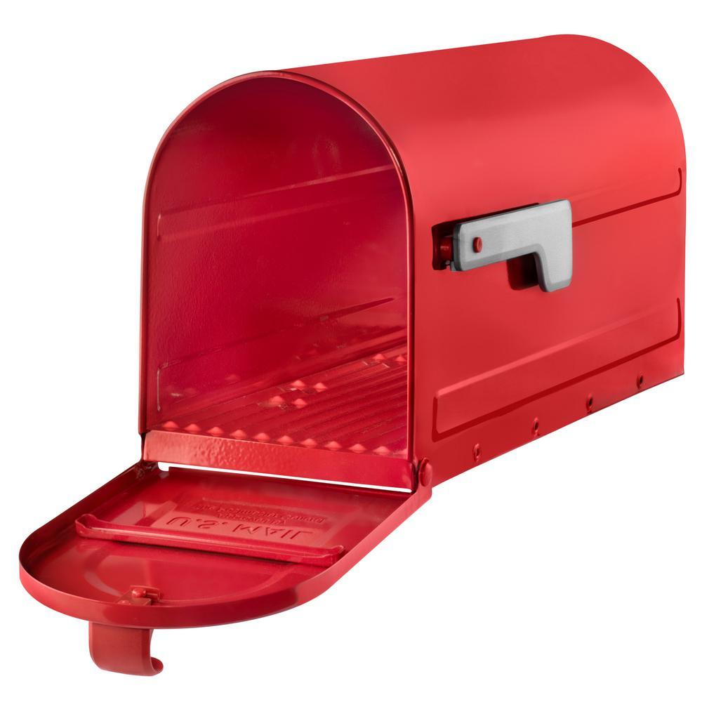 MB1 Post Mount Mailbox Red with Silver Flag - Super Arbor