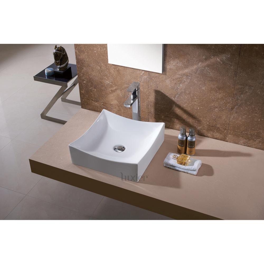 Square Bathroom Ceramic Vessel Sink Art Basin in White - Super Arbor