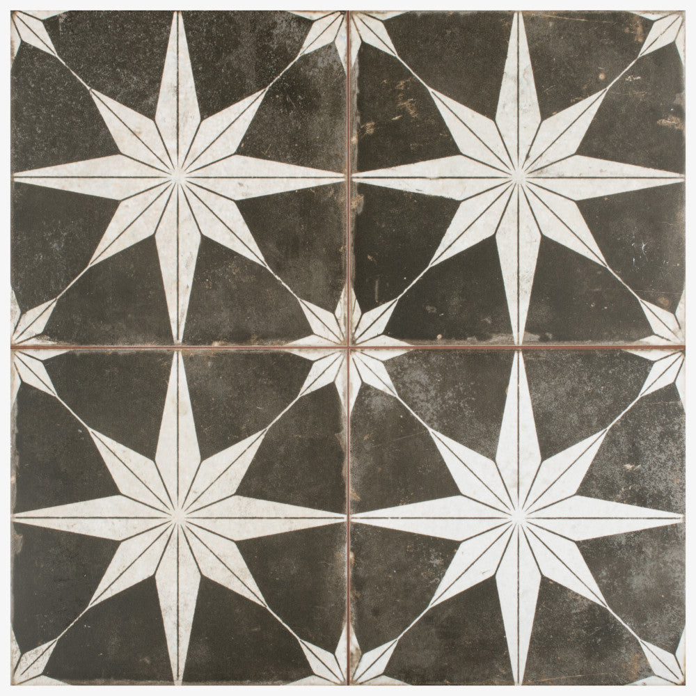 Merola Tile Kings Star Night 17-5/8 in. x 17-5/8 in. Ceramic Floor and Wall Tile, Low Sheen, Black