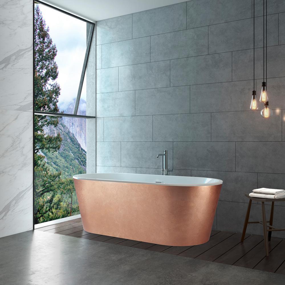 67 in. Foil Acrylic Tub for Bathroom - Flat Bottom Stand Alone Bathtub in Glossy Copper - Super Arbor