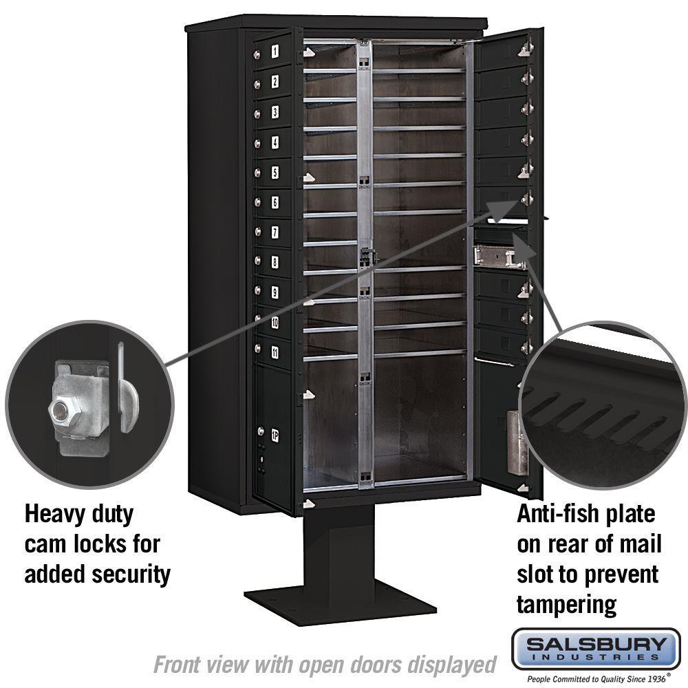 3400 Series Black Mount 4C Pedestal Mailbox with 20 MB1 Doors/2 PL - Super Arbor