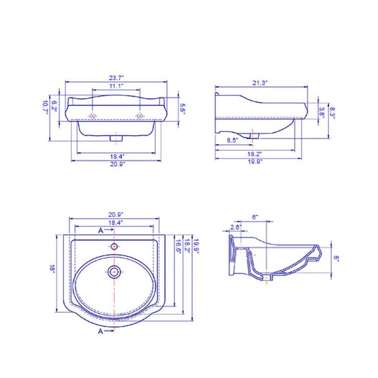 Nameeks 1837 Wall Mounted Bathroom Sink in White