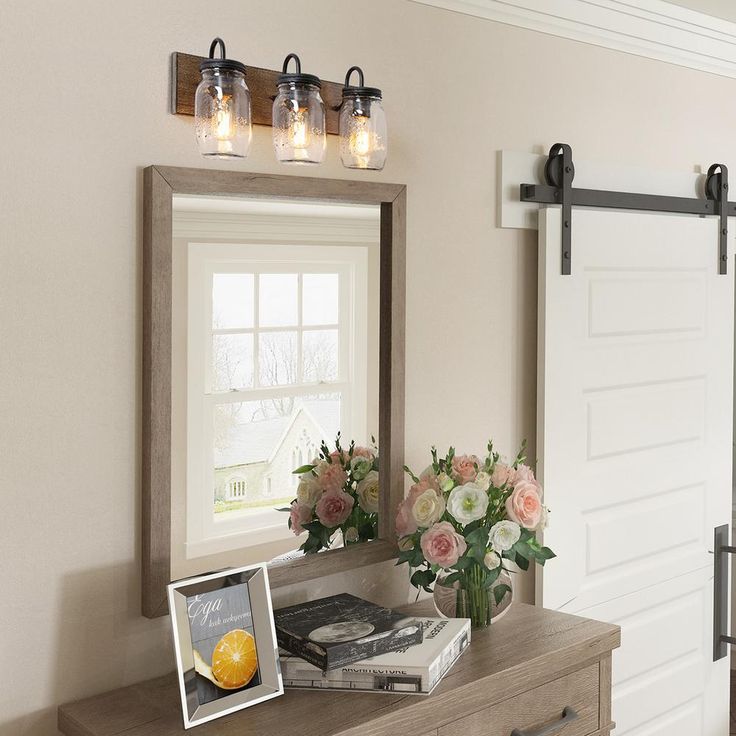 Vanity Araphi 3-Light Black Modern Farmhouse Metal Bathroom Wall Sconce with Walnut Wood Accents LED Compatible