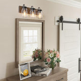 Vanity Araphi 3-Light Black Modern Farmhouse Metal Bathroom Wall Sconce with Walnut Wood Accents LED Compatible