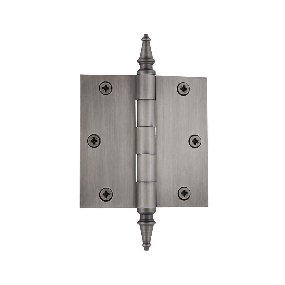 3.5 in. Steeple Tip Residential Hinge with 5/8 in. Radius Corners in Antique Brass - Super Arbor