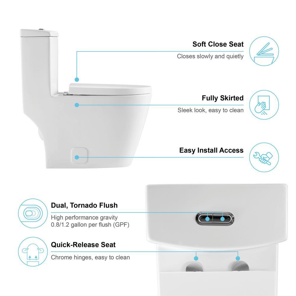 1-Piece Dual Flush 1.2 GPF/0.8 GPF Elongated High Efficiency Skirted Toilet All-in-One Toilet in White Seat Included - Super Arbor