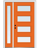 53 in. x 81.75 in. Celeste Clear Low-E Glass Right-Hand 4-Lite Eclectic Painted Steel Prehung Front Door with Sidelite - Super Arbor