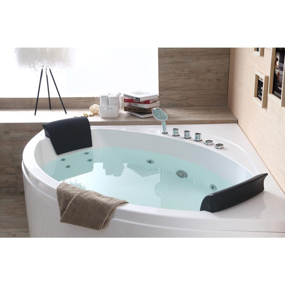 59 in. Acrylic Offset Drain Corner Apron Front Whirlpool Bathtub in White - Super Arbor
