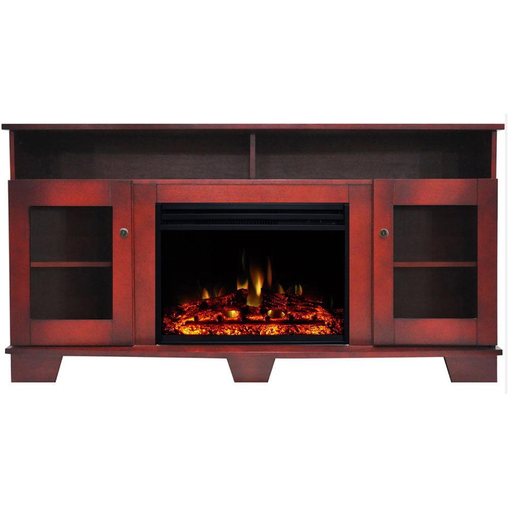 Savona 59 in. Electric Fireplace Heater TV Stand in Cherry with Enhanced Log Display and Remote - Super Arbor