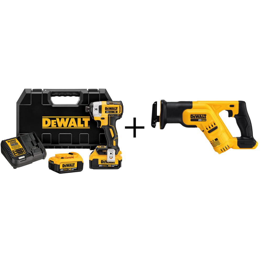 20-Volt Max XR Lithium-Ion Brushless 1/4 in. Cordless 3-Speed Impact Driver with Bonus Bare Reciprocating Saw - Super Arbor