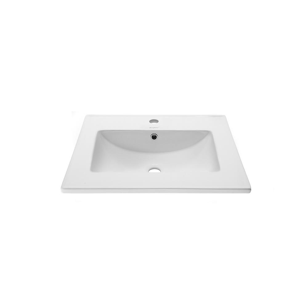 24 in. Ceramic Single Faucet Hole Vanity Top in White with White Basin - Super Arbor