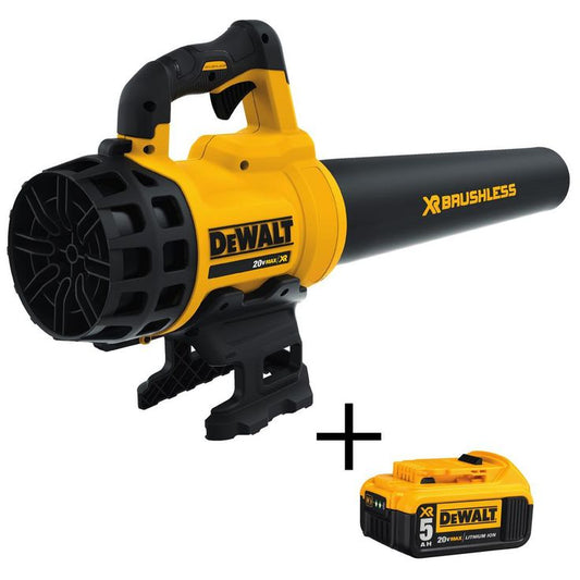 DEWALT 90 MPH 400 CFM 20V MAX Lithium-ion Cordless Handheld Leaf Blower (Tool Only) with Bonus (1) 20V 5.0Ah Battery Included
