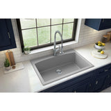 Drop-In Quartz Composite 33 in. 1-Hole Single Bowl Kitchen Sink in Black - Super Arbor