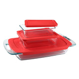 Bake N Store 6-Piece Glass Bakeware and Storage Set with Red Lids