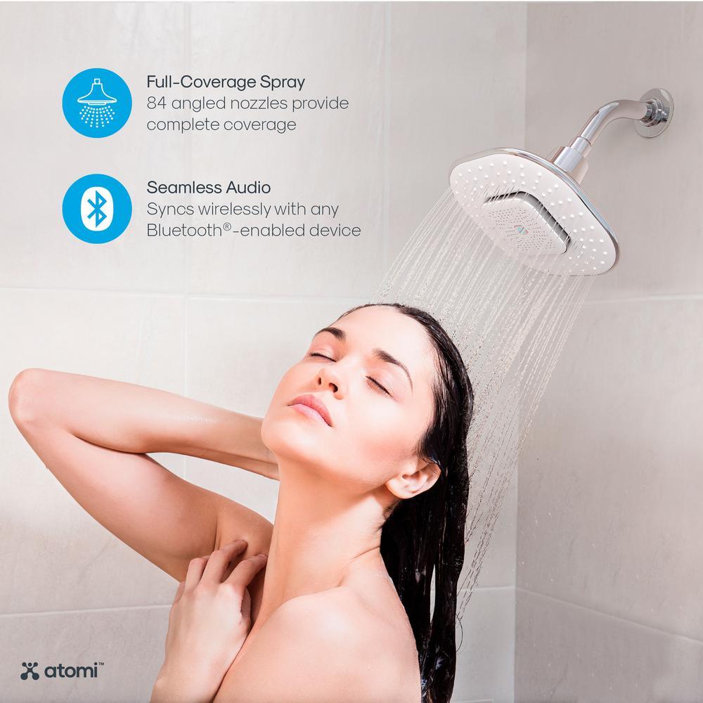 7.3 in. 1-Spray Bluetooth Wall Mounted Shower Head with Detachable Rechargeable Wireless Speaker in Polished Chrome - Super Arbor