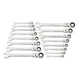 90-Tooth 12-Point Flex Head Ratcheting Combination Metric Wrench Set (16-Piece) - Super Arbor