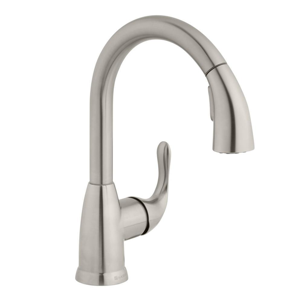 Dylan Single-Handle Pull-Down Kitchen Faucet with TurboSpray and FastMount in Stainless Steel - Super Arbor
