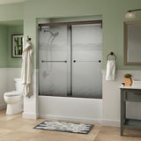 Everly 60 in. x 59-1/4 in. Mod Semi-Frameless Sliding Bathtub Door in Bronze and 1/4 in. (6mm) Droplet Glass - Super Arbor