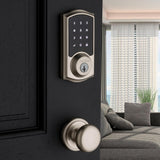 Premis Touchscreen Smart Lock Satin Nickel Single Cylinder Electronic Deadbolt featuring Juno Passage Knob - Super Arbor