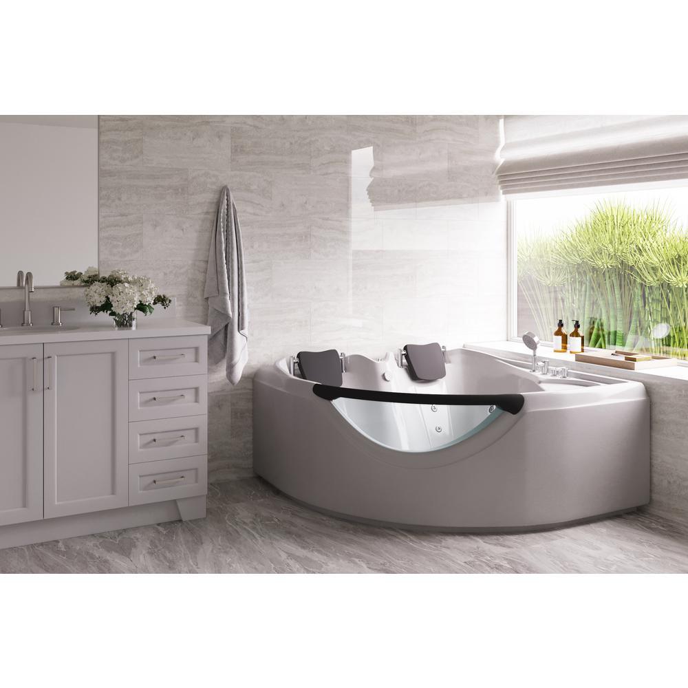 60 in. Center Drain Corner Alcove Whirlpool Bathtub in White - Super Arbor