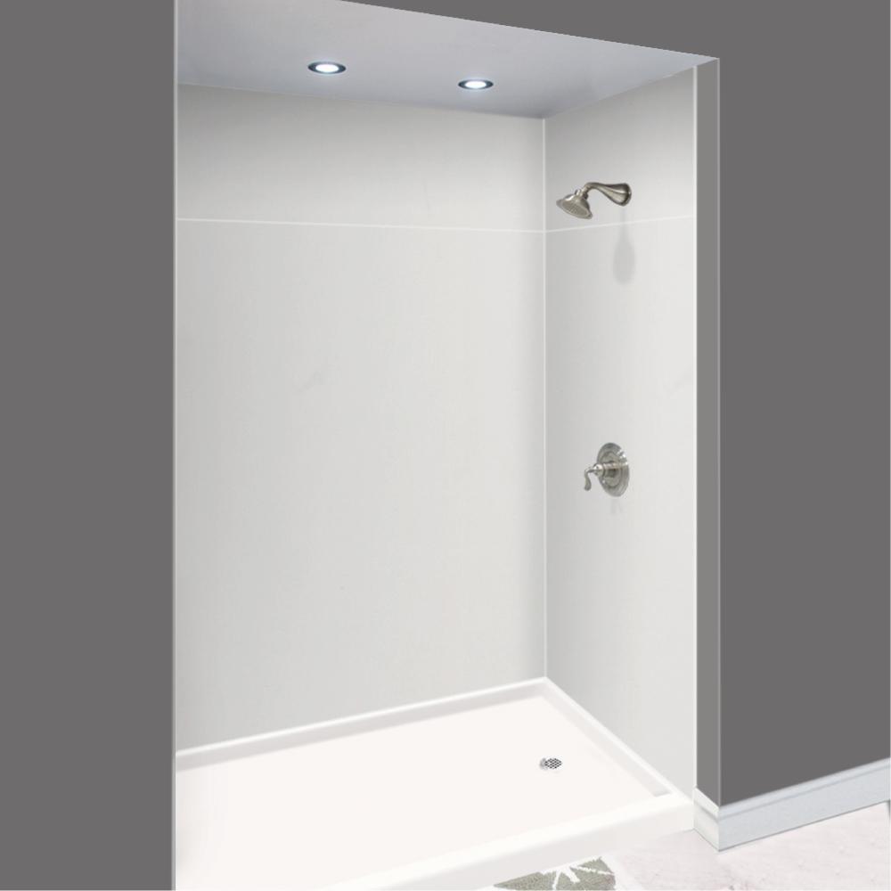 Expressions 48 in. x 48 in. x 96 in. 4-Piece Easy Up Adhesive Alcove Shower Wall Surround in Bianca - Super Arbor